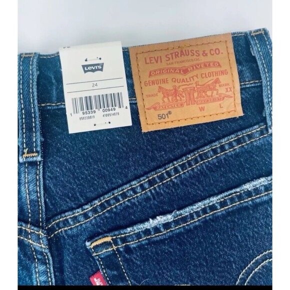 Levi’s 501 Women’s Shorts A High Rise Easy Through The Hip Blue Denim Sz 24 - Picture 10 of 11